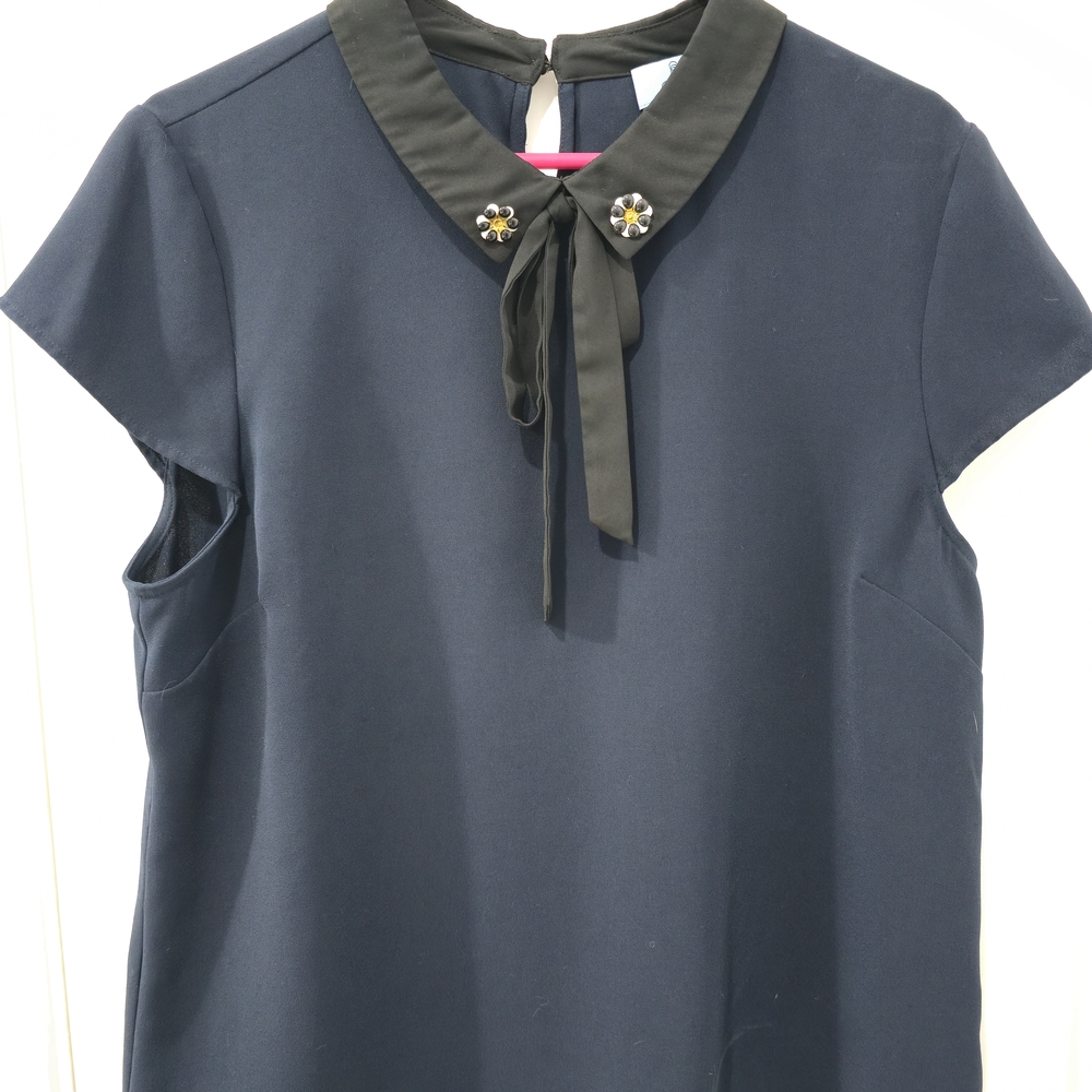 CeCe Navy Blue Blouse with Black Bow